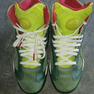 Green and Red Reebok/shaqs Collab High-Top Sneakers